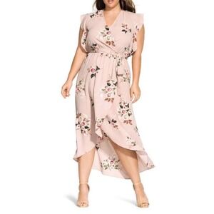 CITY CHIC Rose Play Long Faux Wrap Dress Size S/16